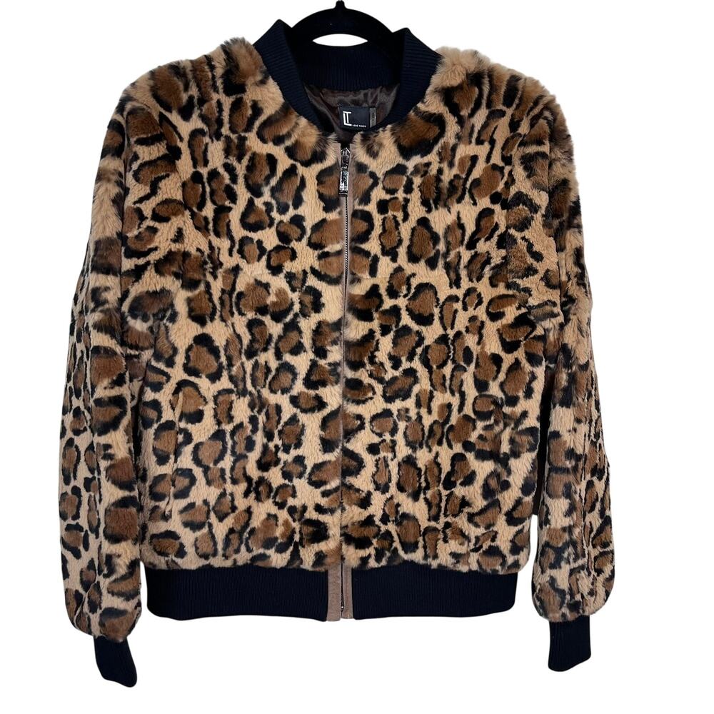 Love Token Real Rabbit Fur Animal Print Leopard Print Bomber Jacket S
